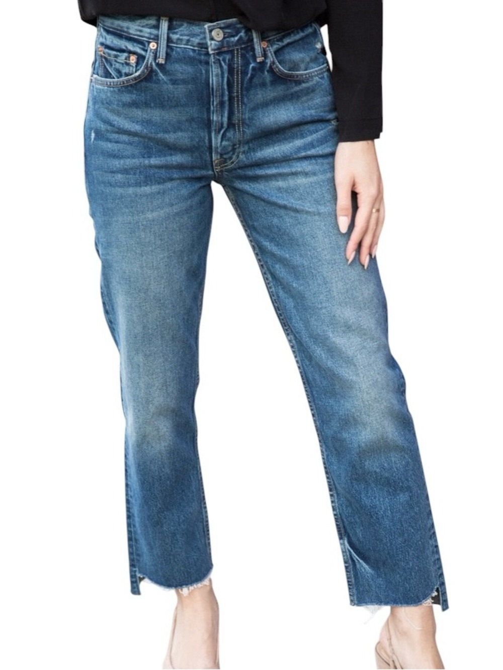 GRLFRND Helena High-Rise Straight Cropped Jeans 31 in Close to You EUC